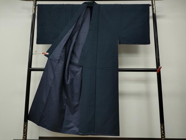 平和屋着物●男性　紬・髭紬羽織セット　留紺色　正絹　逸品　CABE7162ut