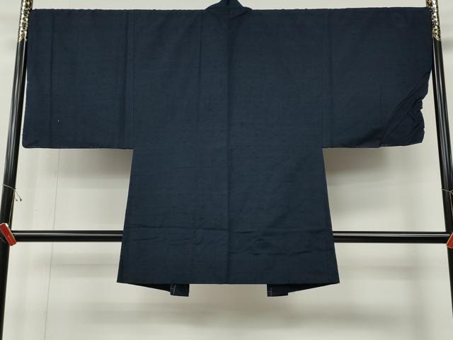 平和屋着物●男性　紬・髭紬羽織セット　留紺色　正絹　逸品　CABE7162ut