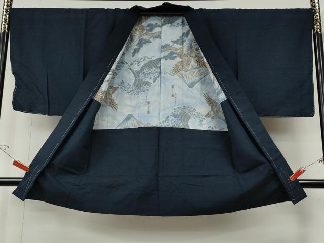 平和屋着物●男性　紬・髭紬羽織セット　留紺色　正絹　逸品　CABE7162ut