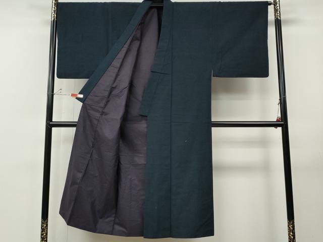 平和屋着物●男性　紬　アンサンブル　長襦袢セット　藍鉄色　正絹　逸品　CABE7164ut