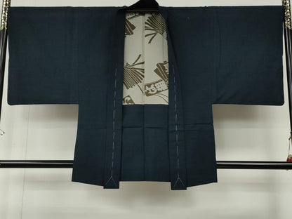 平和屋着物●男性　紬　アンサンブル　長襦袢セット　藍鉄色　正絹　逸品　CABE7164ut