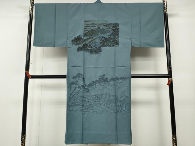 平和屋着物●男性　紬　アンサンブル　長襦袢セット　藍鉄色　正絹　逸品　CABE7164ut