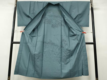 平和屋着物●男性　紬　アンサンブル　長襦袢セット　藍鉄色　正絹　逸品　CABE7164ut