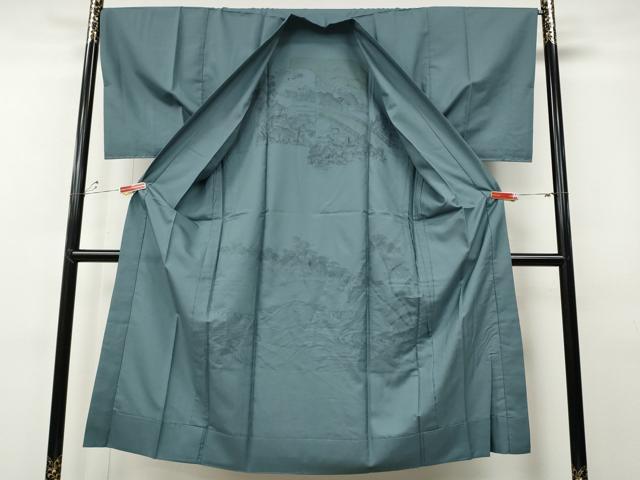 平和屋着物●男性　紬　アンサンブル　長襦袢セット　藍鉄色　正絹　逸品　CABE7164ut