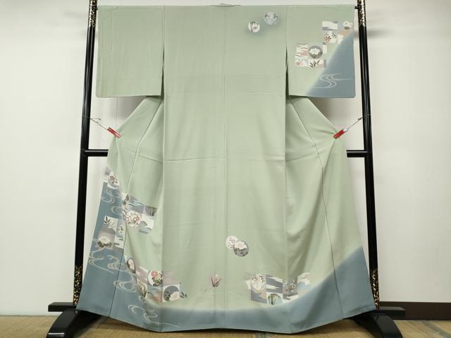 平和屋着物●訪問着　駒刺繍　流水吉祥丸文　暈し染め　正絹　逸品　CABE7166ut