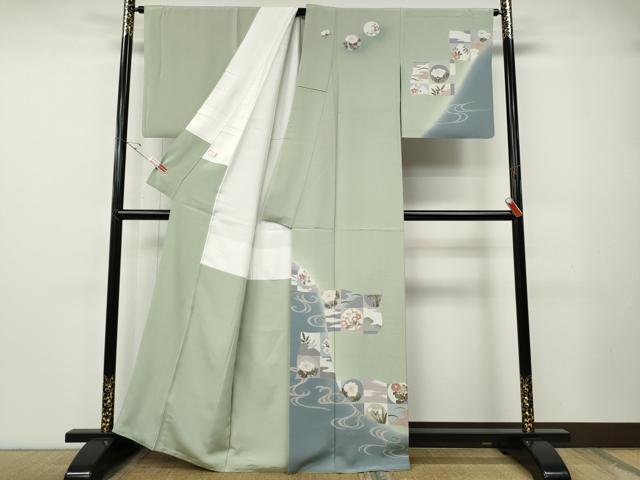 平和屋着物●訪問着　駒刺繍　流水吉祥丸文　暈し染め　正絹　逸品　CABE7166ut