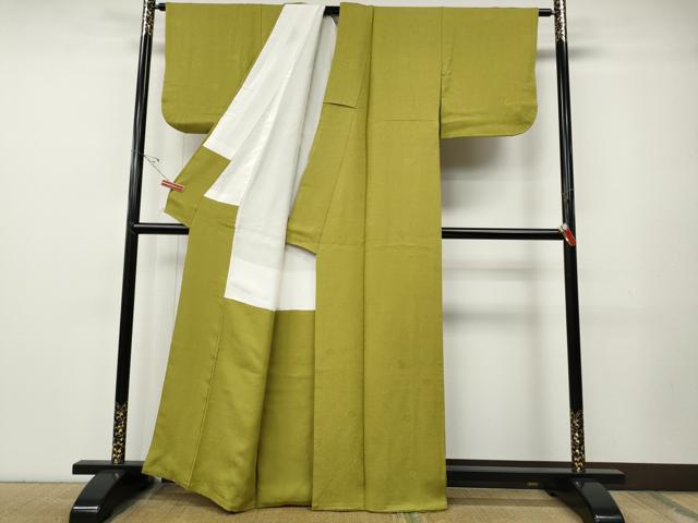 平和屋着物●上質な色無地　舞菊地紋　緑黄色　正絹　逸品　CABE7169ut