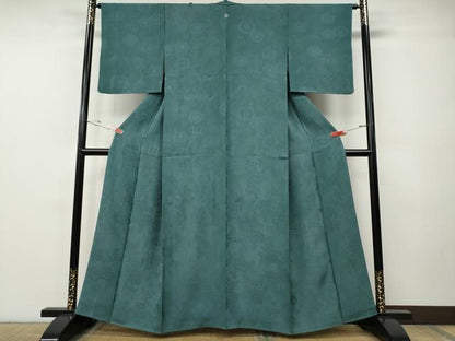 平和屋着物●上質な色無地　草花地紋　錆浅葱色　正絹　逸品　CABE7172ut