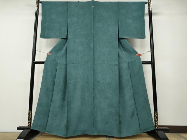 平和屋着物●上質な色無地　草花地紋　錆浅葱色　正絹　逸品　CABE7172ut