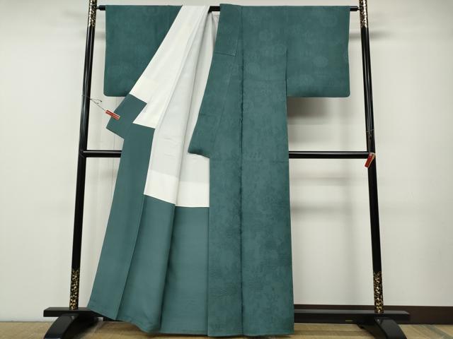 平和屋着物●上質な色無地　草花地紋　錆浅葱色　正絹　逸品　CABE7172ut