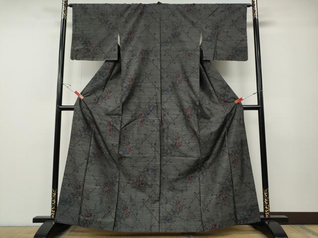 平和屋着物●本場大島紬　草花文　正絹　逸品　CABE7174ut