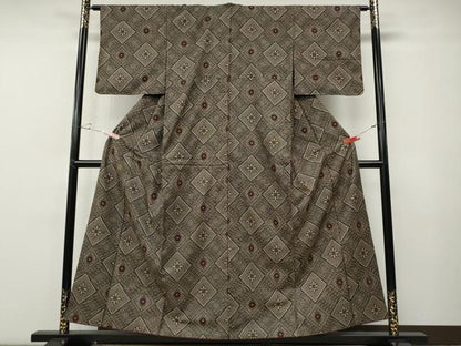 平和屋着物●本場大島紬　龍郷絣　菱花文　正絹　逸品　CABE7175ut
