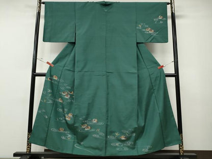 平和屋着物●訪問着　紬地　流水鴛鴦文　金彩　正絹　逸品　CABE7176ut