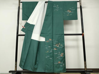 平和屋着物●訪問着　紬地　流水鴛鴦文　金彩　正絹　逸品　CABE7176ut