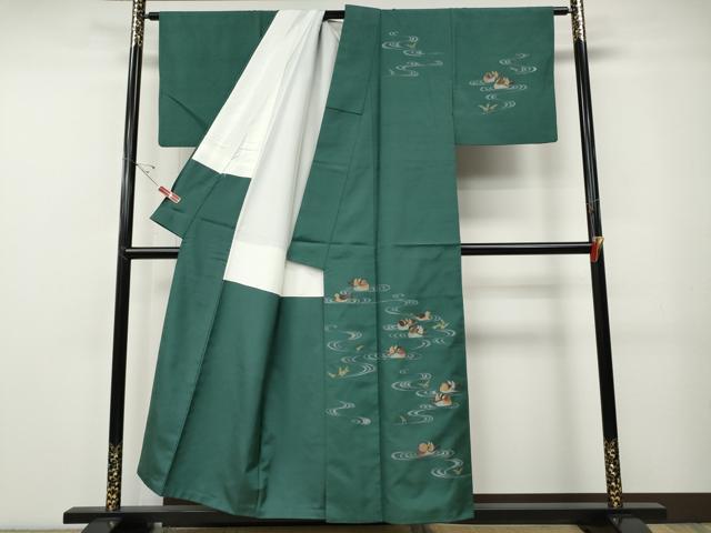 平和屋着物●訪問着　紬地　流水鴛鴦文　金彩　正絹　逸品　CABE7176ut