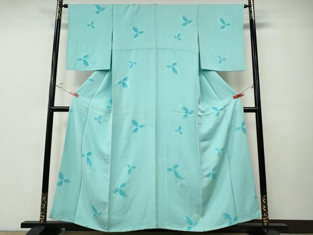 平和屋着物▼上質な小紋　地紋起こし　流水舞葉文　正絹　逸品　CABE7191ut