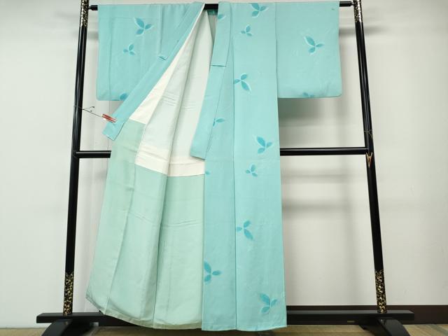 平和屋着物▼上質な小紋　地紋起こし　流水舞葉文　正絹　逸品　CABE7191ut
