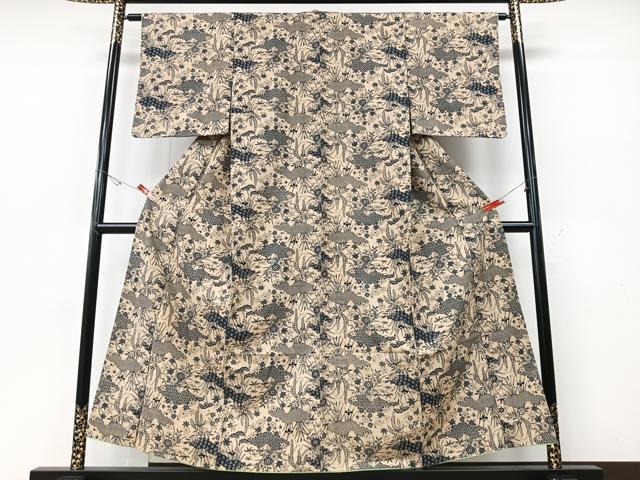 平和屋着物■上質な紬　型染め　草花文　正絹　逸品　CABE7211xe