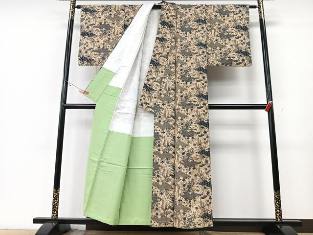 平和屋着物■上質な紬　型染め　草花文　正絹　逸品　CABE7211xe