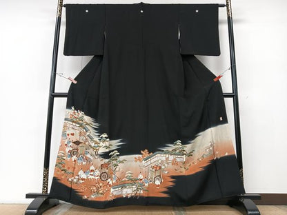 平和屋着物■豪華黒留袖　人物風景文　金彩　正絹　逸品　CABE7224xe