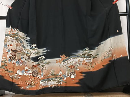 平和屋着物■豪華黒留袖　人物風景文　金彩　正絹　逸品　CABE7224xe