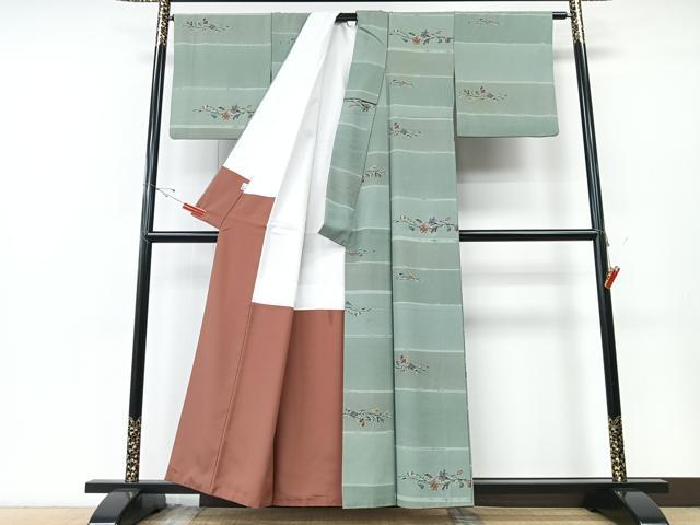 平和屋着物■上質な小紋 草花横段文 金彩 正絹 逸品 CABE7237xe