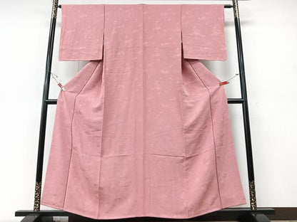 平和屋着物■上質な色無地 舞扇地紋 薄柿色 正絹 逸品 CABE7238xe