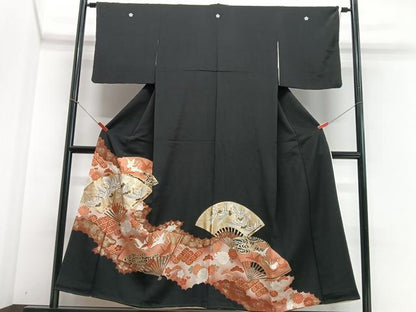 平和屋着物■豪華黒留袖 駒刺繍 扇面飛鶴花文 金彩 正絹 逸品 CABE7247xe
