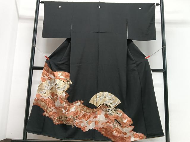平和屋着物■豪華黒留袖 駒刺繍 扇面飛鶴花文 金彩 正絹 逸品 CABE7247xe