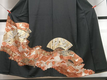 平和屋着物■豪華黒留袖 駒刺繍 扇面飛鶴花文 金彩 正絹 逸品 CABE7247xe
