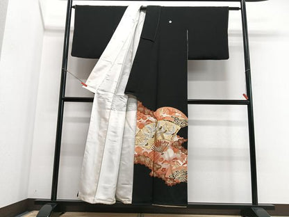 平和屋着物■豪華黒留袖 駒刺繍 扇面飛鶴花文 金彩 正絹 逸品 CABE7247xe