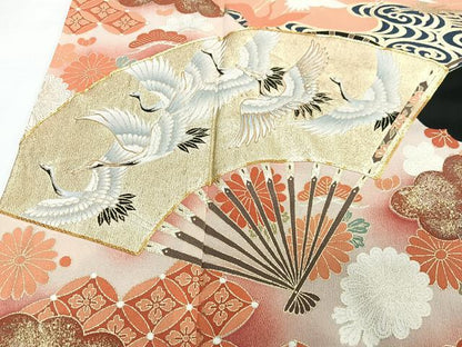 平和屋着物■豪華黒留袖 駒刺繍 扇面飛鶴花文 金彩 正絹 逸品 CABE7247xe