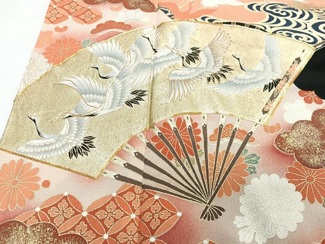 平和屋着物■豪華黒留袖 駒刺繍 扇面飛鶴花文 金彩 正絹 逸品 CABE7247xe
