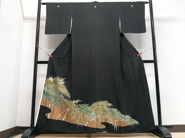 平和屋着物■豪華黒留袖 刺繍 笹竹文 金彩 正絹 逸品 CABE7338xe