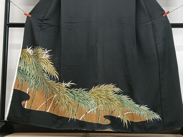 平和屋着物■豪華黒留袖 刺繍 笹竹文 金彩 正絹 逸品 CABE7338xe