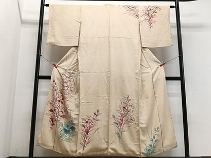 平和屋着物■訪問着　手描き　草花文　正絹　逸品　CABE7383xe