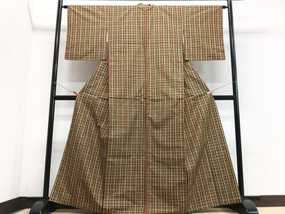 平和屋着物■上質な紬 格子 正絹 逸品 CABE7575xe