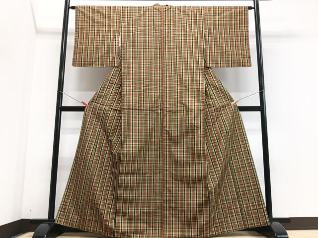 平和屋着物■上質な紬 格子 正絹 逸品 CABE7575xe