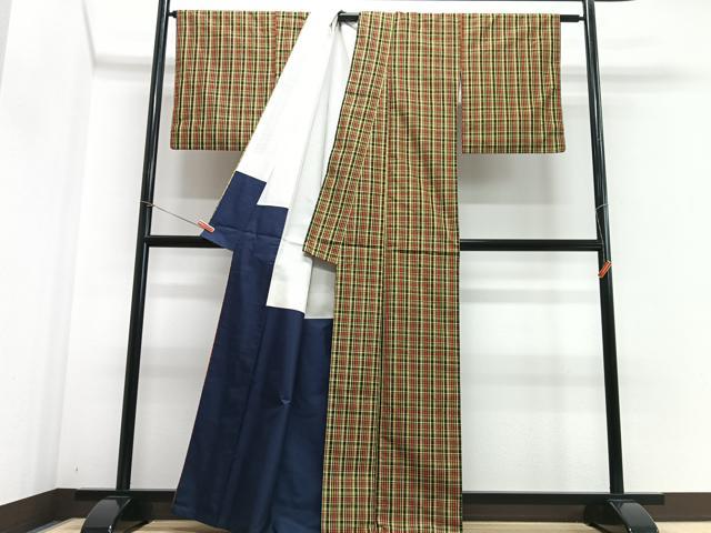 平和屋着物■上質な紬 格子 正絹 逸品 CABE7575xe