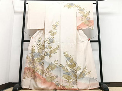 平和屋着物■訪問着 刺繍 枝花文 暈し染め 金彩 正絹 逸品 CABE7577xe