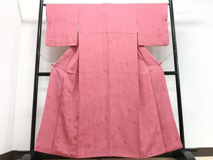 平和屋着物■上質な色無地　舞花地紋　甚三紅色　正絹　逸品　CABE7597xe