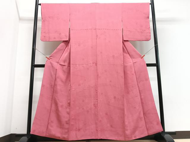 平和屋着物■上質な色無地　舞花地紋　甚三紅色　正絹　逸品　CABE7597xe
