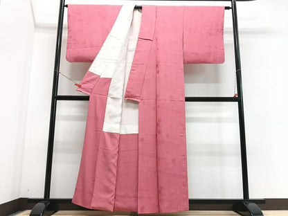 平和屋着物■上質な色無地　舞花地紋　甚三紅色　正絹　逸品　CABE7597xe