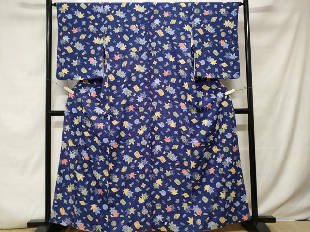 平和屋着物■上質な小紋　型染め　舞楓文　正絹　逸品　CABE7614ev