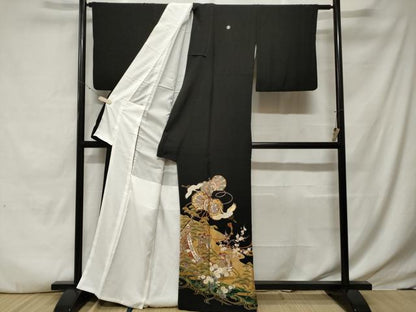 平和屋着物■豪華黒留袖　駒刺繍　鼓　御所車飛鶴文　暈し染め　金銀彩　正絹　逸品　CABE7621ev