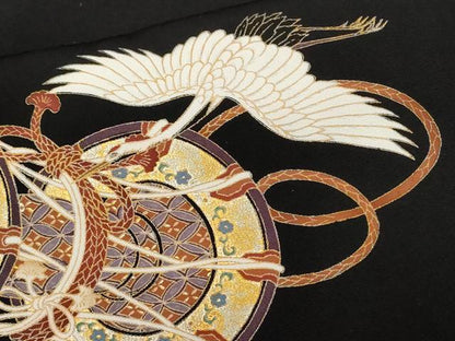 平和屋着物■豪華黒留袖　駒刺繍　鼓　御所車飛鶴文　暈し染め　金銀彩　正絹　逸品　CABE7621ev