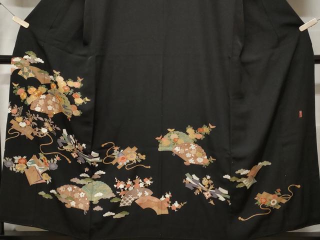 平和屋着物■豪華黒留袖　駒刺繍　萬寿染　檜扇花文　冊子花文　宝尽くし文　金彩　鈴乃屋扱い　正絹　逸品　CABE7624ev