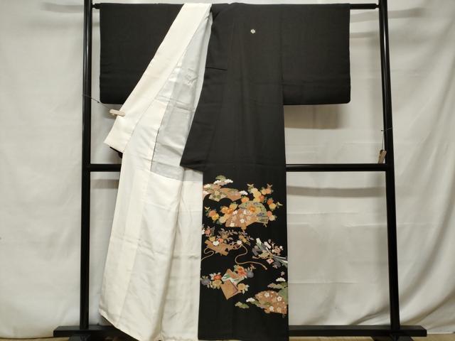 平和屋着物■豪華黒留袖　駒刺繍　萬寿染　檜扇花文　冊子花文　宝尽くし文　金彩　鈴乃屋扱い　正絹　逸品　CABE7624ev