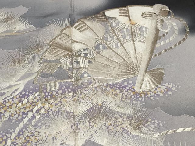 平和屋着物■豪華黒留袖　刺繍　檜扇松葉文　暈し染め　金彩　銀糸　正絹　逸品　CABE7625ev