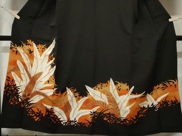 平和屋着物■豪華黒留袖　駒刺繍　草木文　シルエット　暈し染め　金彩　正絹　逸品　CABE7632ev